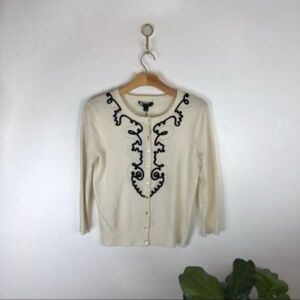 Cream Button up Cardigan Black Lace Light Academia NWT